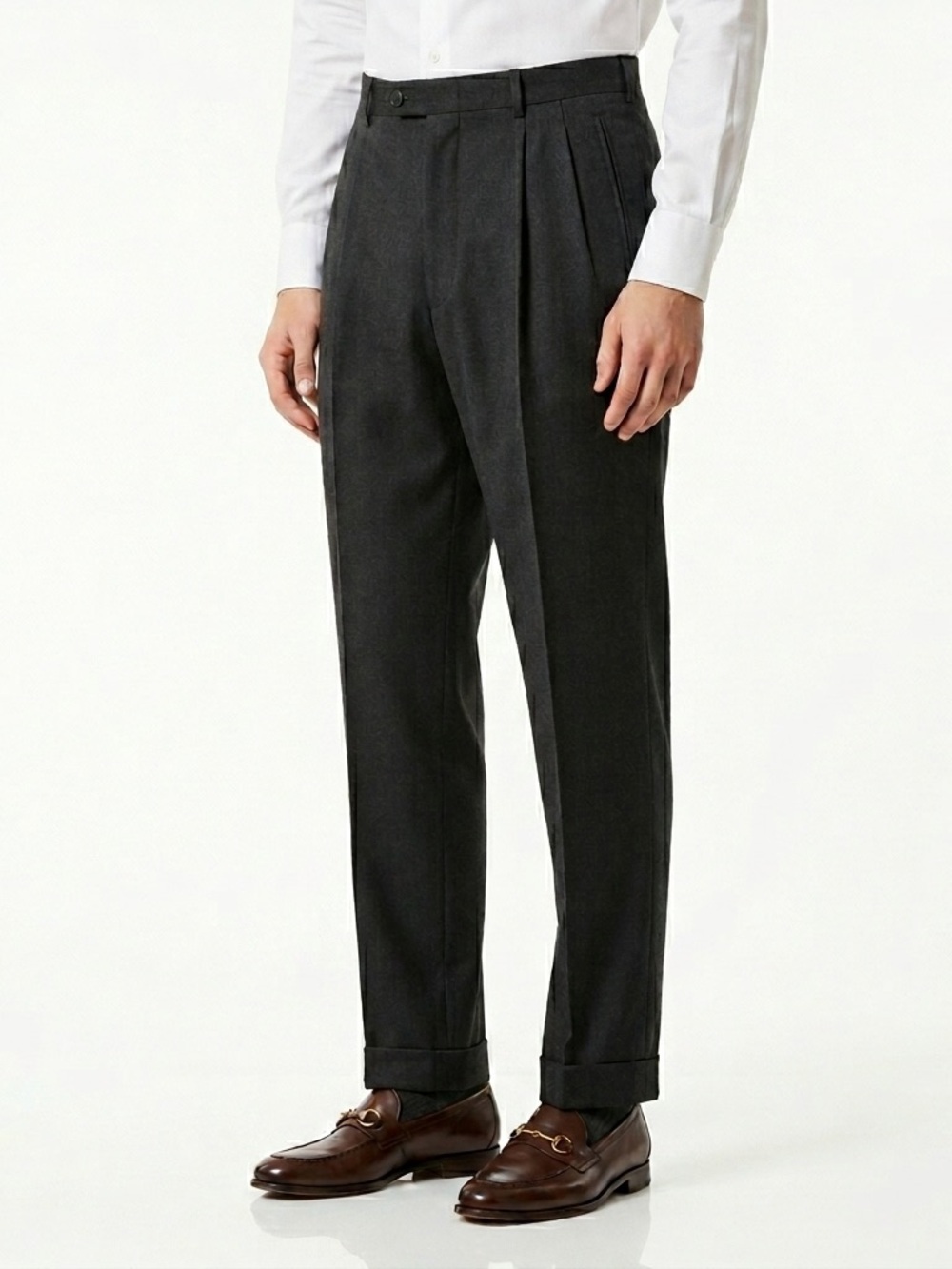 Zanella Duncan Dress Trousers Pleated Cuffed Virgin Wool Charcoal Gray 38